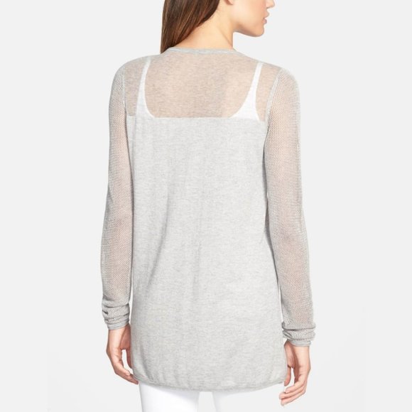 Elie Tahari Sage Gray Cotton and Silk Blend Light Cardigan Sweater - Picture 2 of 12